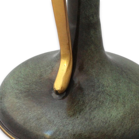 Vintage Israeli Green Verdigris Patina Brass Pitcher Vase Ewer Mid-Century 1950s - Picture 6 of 8